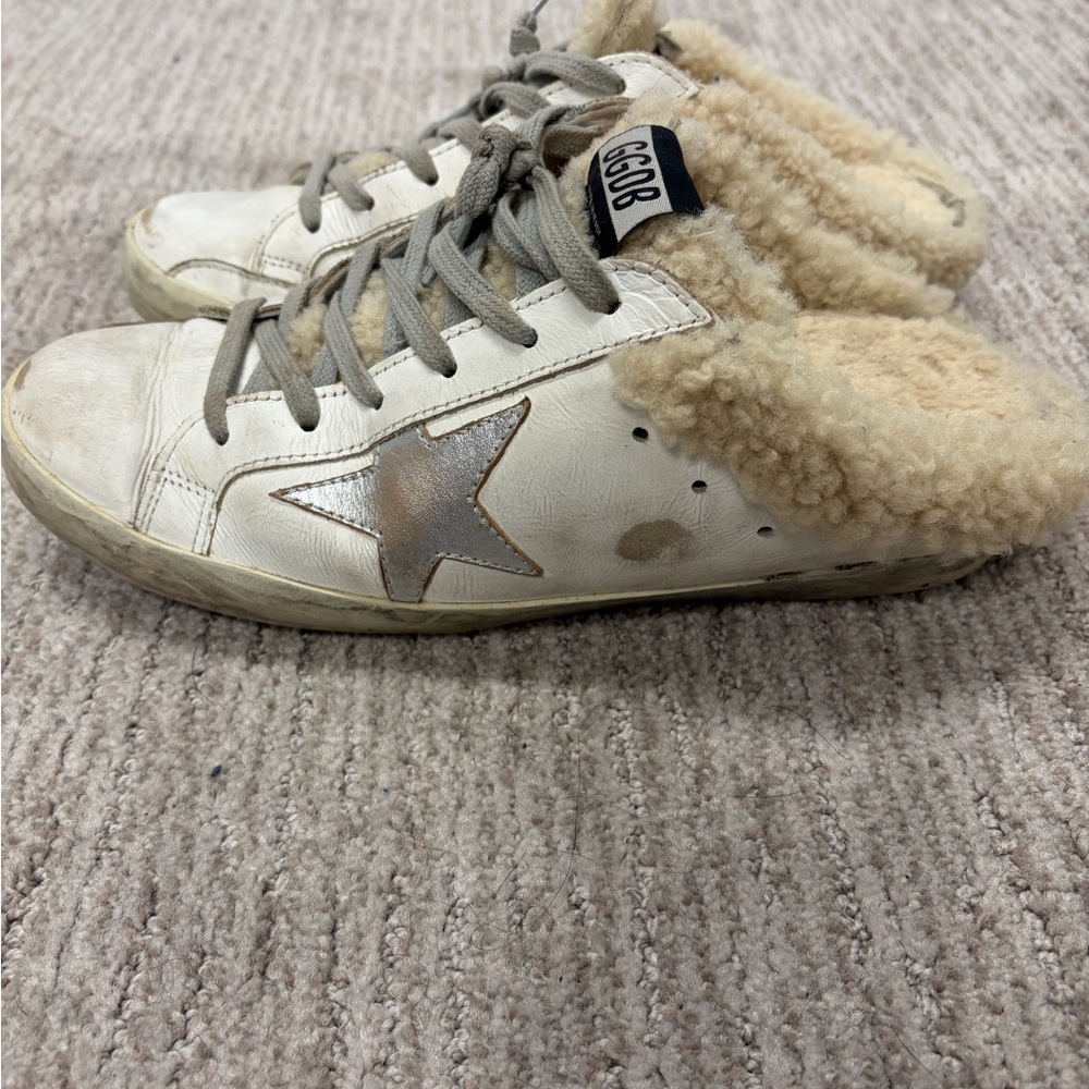 Golden Goose Super-Star Sabot in white leather and shearling lining, size 40